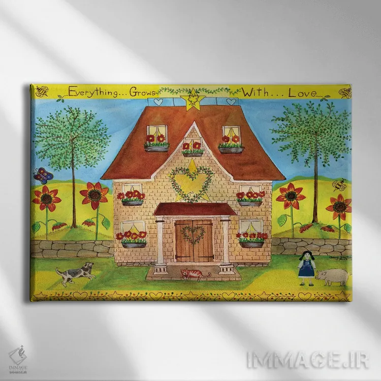 تابلو همه چیز با عشق رشد میکند اثر شریل بارتلی - نمای روبهرو روی دیوار