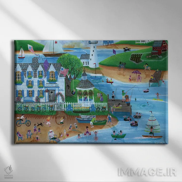 تابلو تفریح تابستانی هنرمردمی در مهمانسرای بندری اثر شریل بارتلی - نمای روبهرو روی دیوار