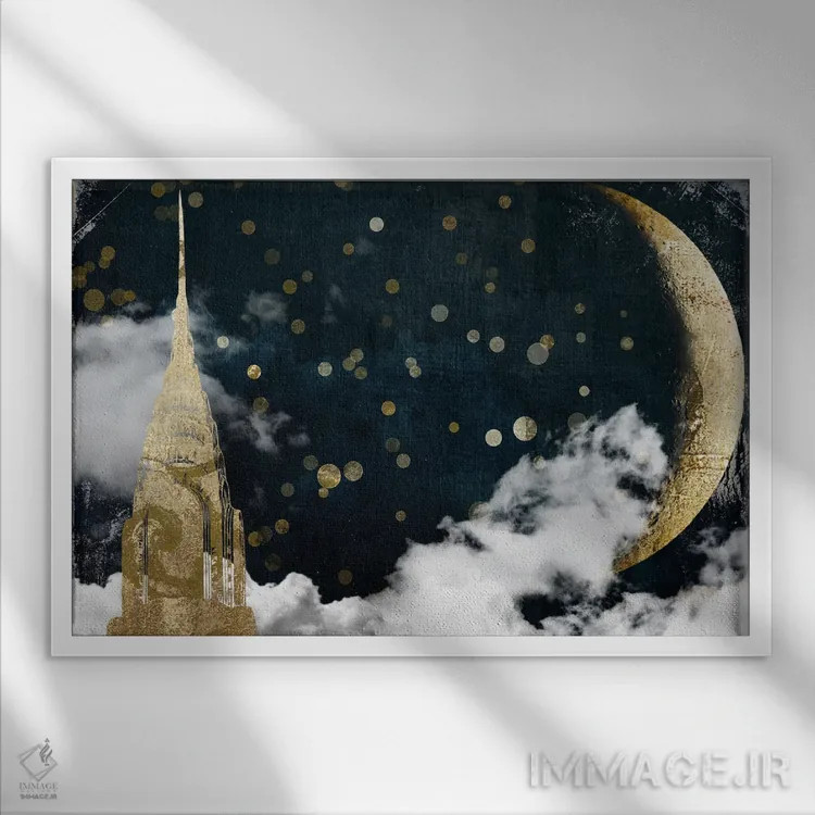 تابلو شهرهای ابری نیویورک اثر ساشا - نمای قابدار سفید