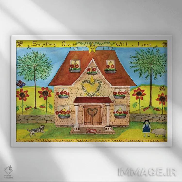 تابلو همه چیز با عشق رشد میکند اثر شریل بارتلی - نمای قابدار سفید