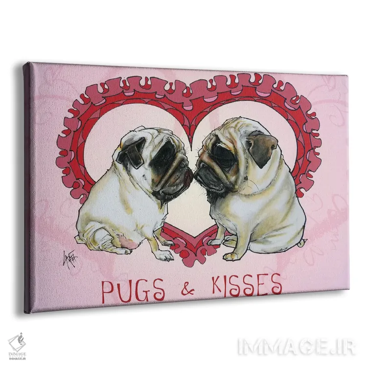 تابلو پاگها و بوسهها (سگ) اثر کاریکاتورهای سگ (استودیو تخصصی کاریکاتور حیوانات) - نمای پرسپکتیو محصول