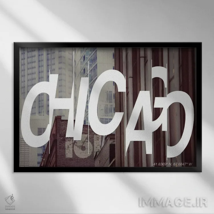 تابلو 87.6° W),شیکاگو (۴۱.۸ شمالی، ۸۷.۶ غربی) اثر فایو بای فایو کالکتیو - نمای قابدار مشکی