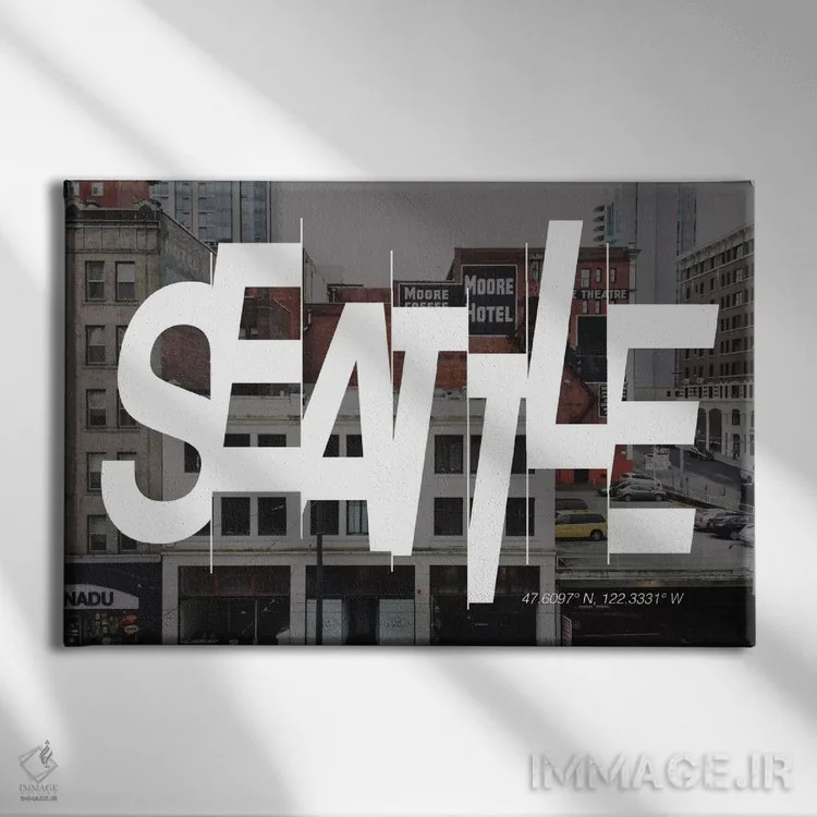 تابلو 122.3° W),سیاتل (۴۷.۶ شمالی، ۱۲۲.۳ غربی) اثر فایو بای فایو کالکتیو - نمای روبهرو روی دیوار