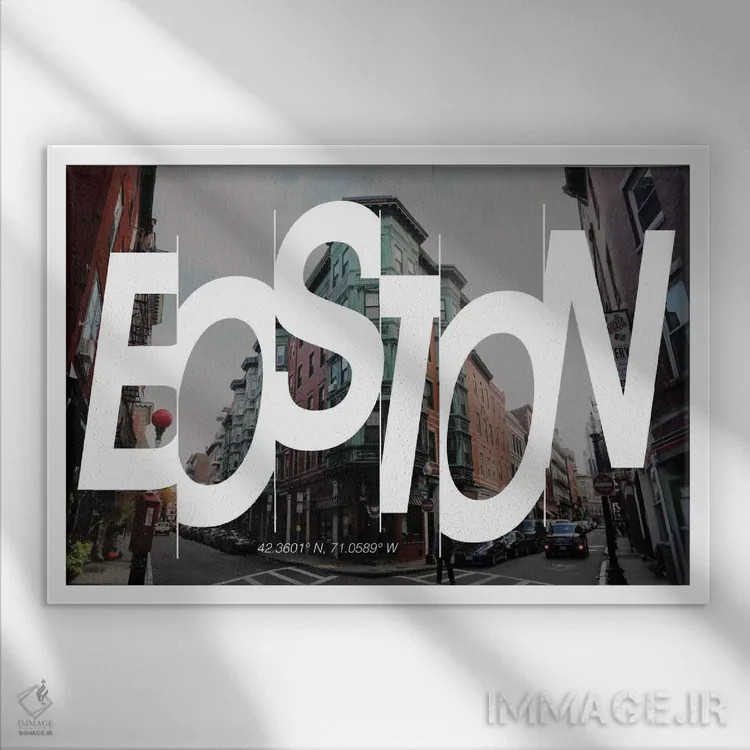 تابلو 71° W),بوستون (۴۲.۳ شمالی، ۷۱ غربی) اثر فایو بای فایو کالکتیو - نمای قابدار سفید