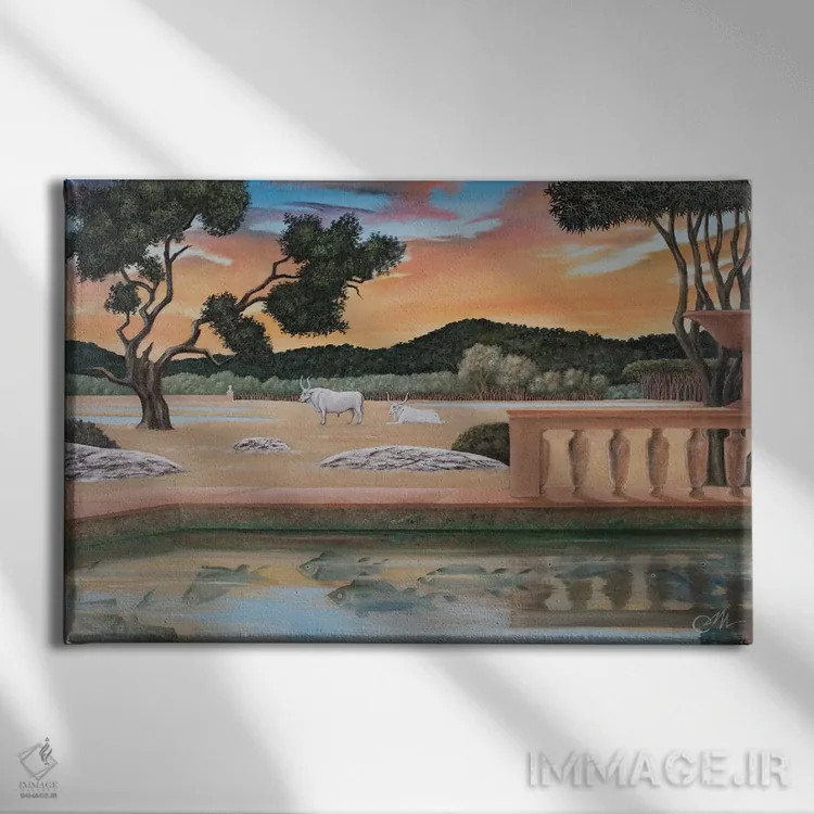 تابلو ماهیها گشت خود را میزنند اثر چکو مارینیلو - نمای روبهرو روی دیوار