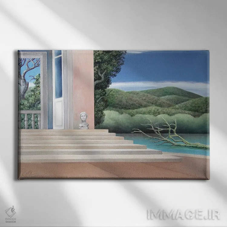 تابلو The Pond, And The Bush,خانه، برکه و بوته اثر چکو مارینیلو - نمای روبهرو روی دیوار