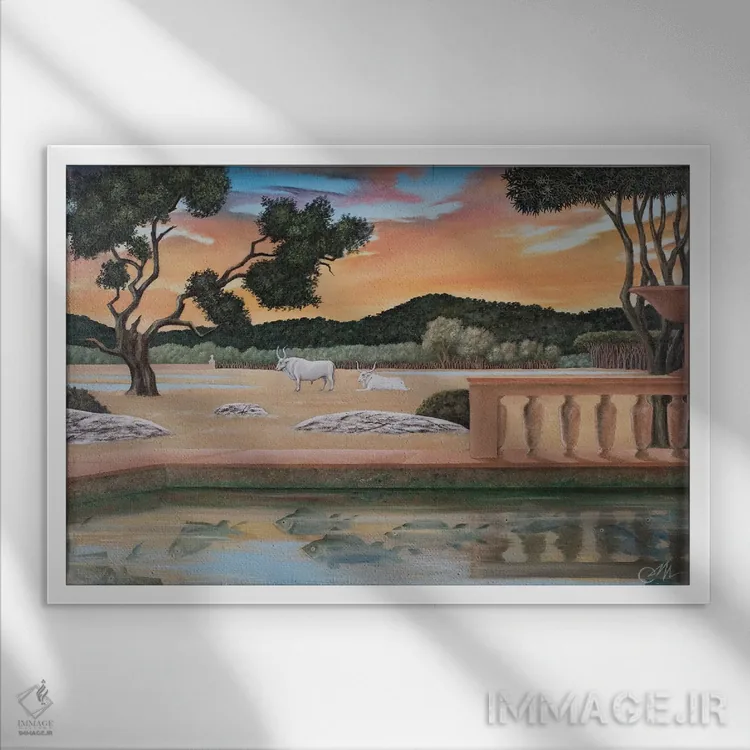 تابلو ماهیها گشت خود را میزنند اثر چکو مارینیلو - نمای قابدار سفید