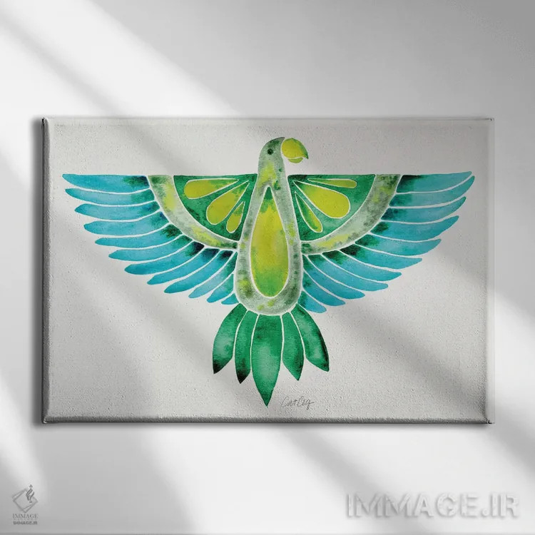 تابلو طوطی آبی و سبز اثر کت کوکیلت - نمای روبهرو روی دیوار