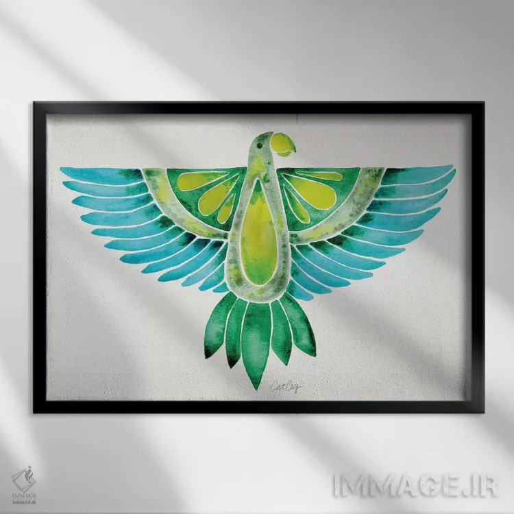 تابلو طوطی آبی و سبز اثر کت کوکیلت - نمای قابدار مشکی