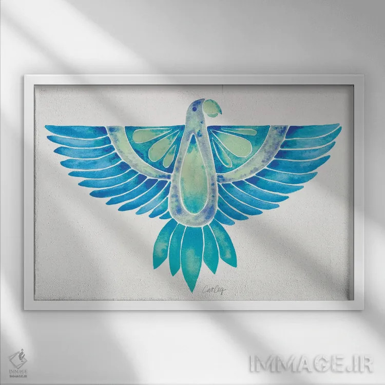تابلو طوطی آبی گرباورهای (اومبره) اثر کت کوکیلت - نمای قابدار سفید