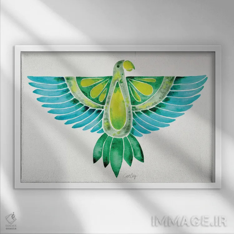 تابلو طوطی آبی و سبز اثر کت کوکیلت - نمای قابدار سفید