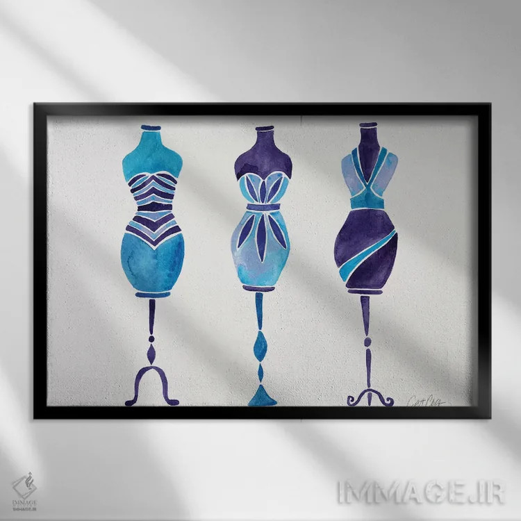 تابلو سه پیراهن آبی اثر کت کوکیلت - نمای قابدار مشکی