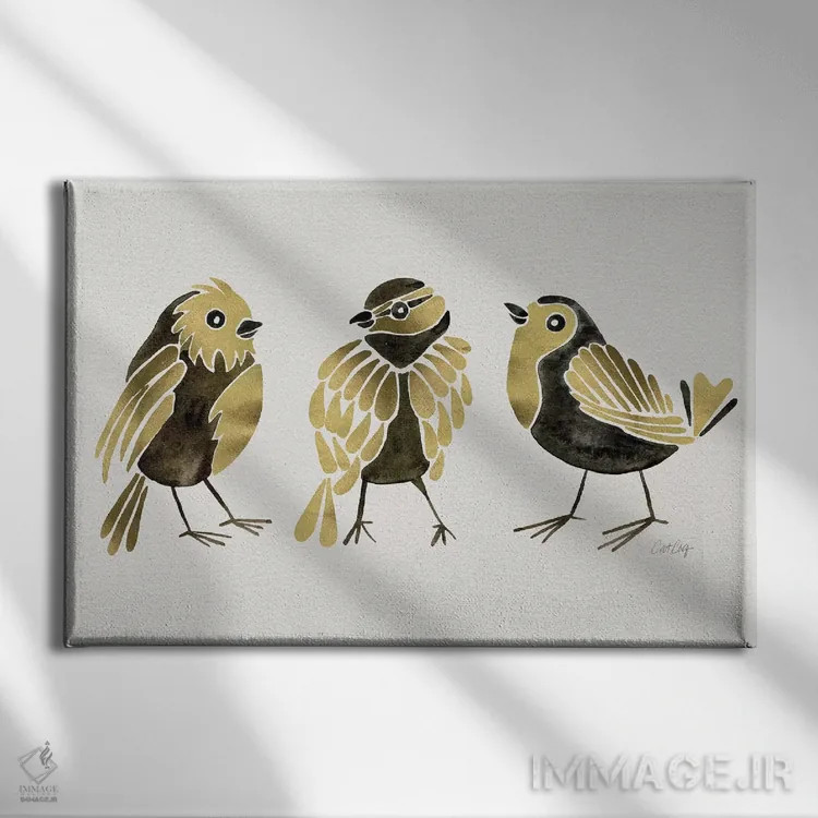 تابلو فنچهای طلایی اثر کت کوکیلت - نمای روبهرو روی دیوار