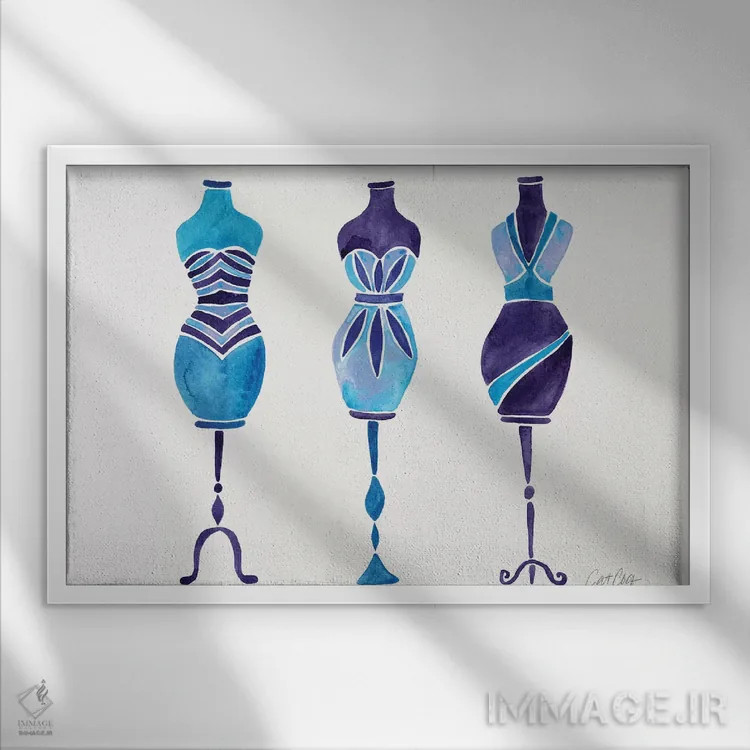 تابلو سه پیراهن آبی اثر کت کوکیلت - نمای قابدار سفید