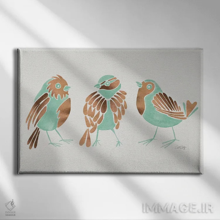 تابلو فنچهای نعناعی اثر کت کوکیلت - نمای روبهرو روی دیوار