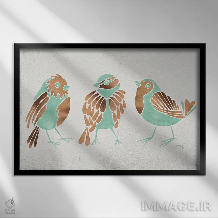 تابلو فنچهای نعناعی اثر کت کوکیلت - نمای قابدار مشکی