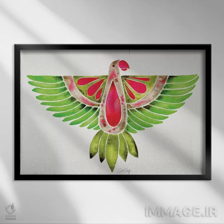 تابلو طوطی عاشق (لووابرد) اثر کت کوکیلت - نمای قابدار مشکی
