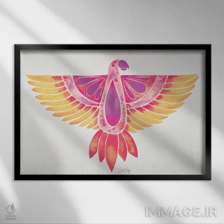 تابلو طوطی اوومبره طالبی رنگ اثر کت کوکیلت - نمای قابدار مشکی