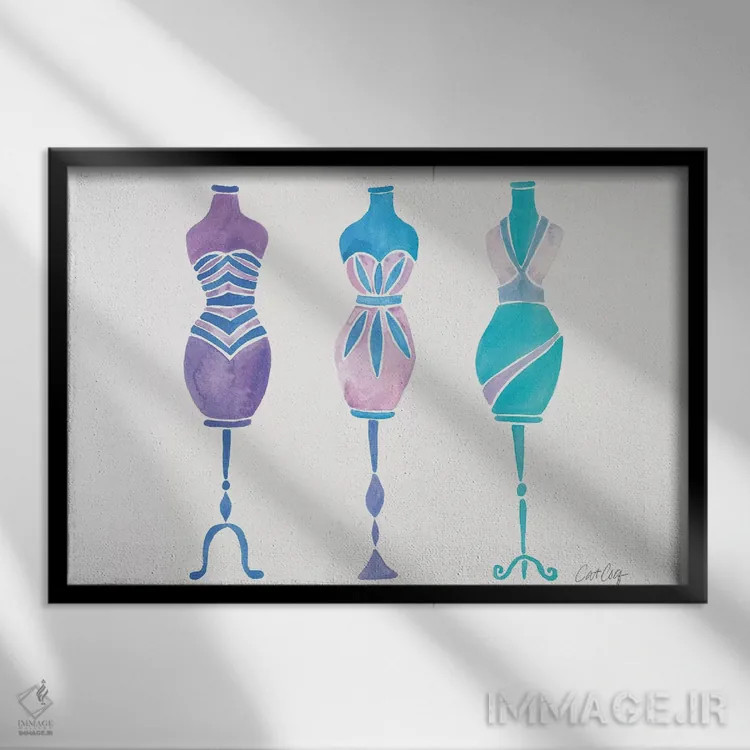 تابلو سه لباس فیروزهای اثر کت کوکیلت - نمای قابدار مشکی