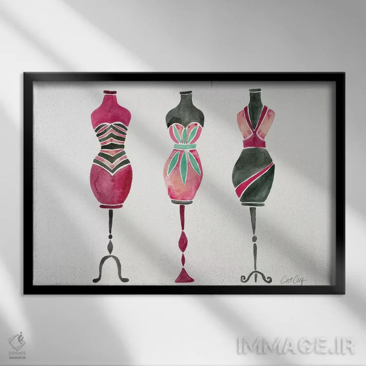 تابلو سه پیراهن صورتی اثر کت کوکیلت - نمای قابدار مشکی