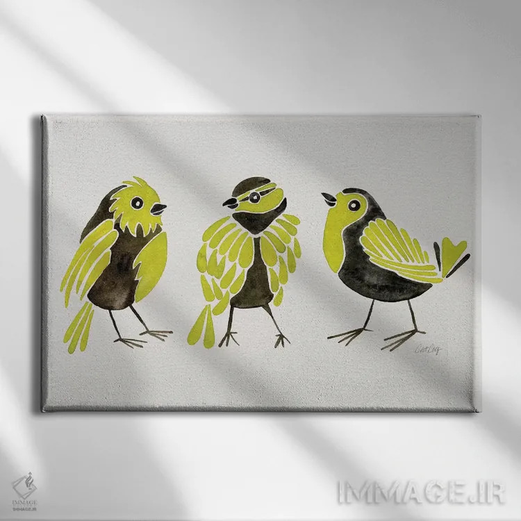 تابلو فنچهای زرد اثر کت کوکیلت - نمای روبهرو روی دیوار