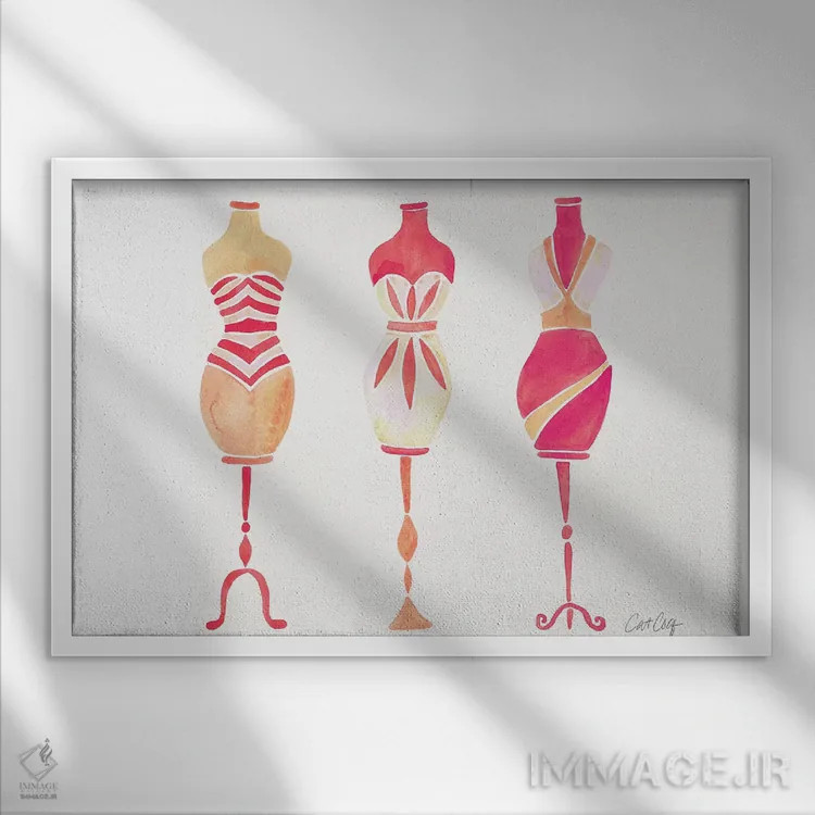 تابلو سه پیراهن گرباورهای هلویی اثر کت کوکیلت - نمای قابدار سفید