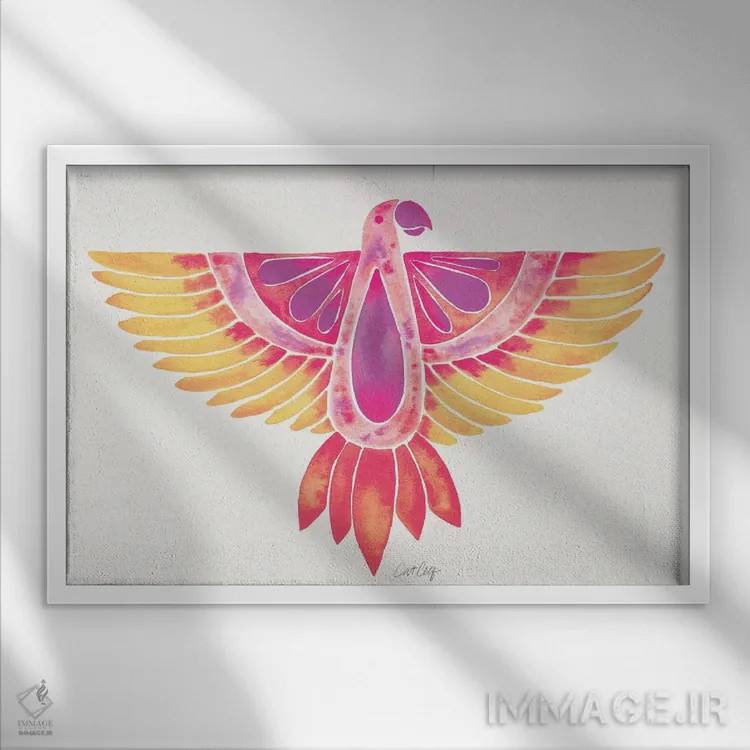 تابلو طوطی اوومبره طالبی رنگ اثر کت کوکیلت - نمای قابدار سفید