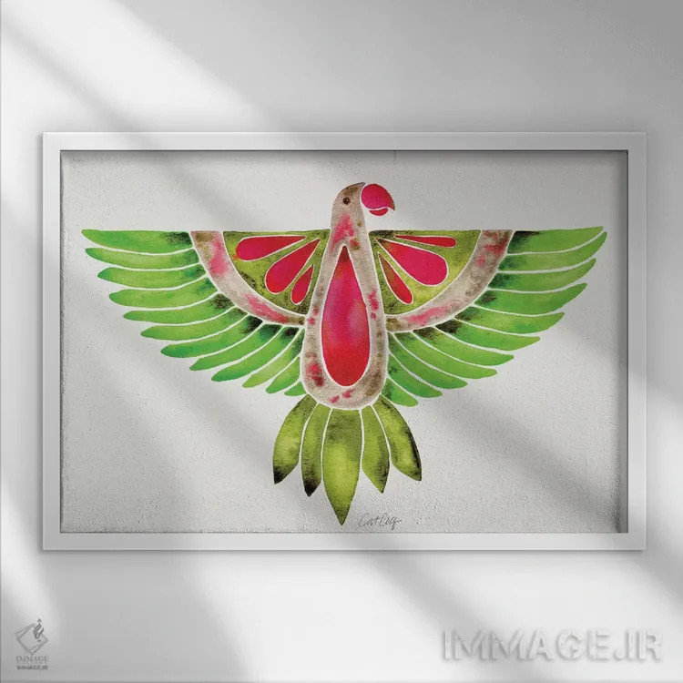 تابلو طوطی عاشق (لووابرد) اثر کت کوکیلت - نمای قابدار سفید