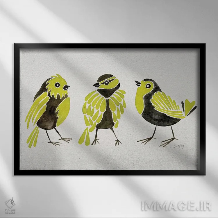تابلو فنچهای زرد اثر کت کوکیلت - نمای قابدار مشکی
