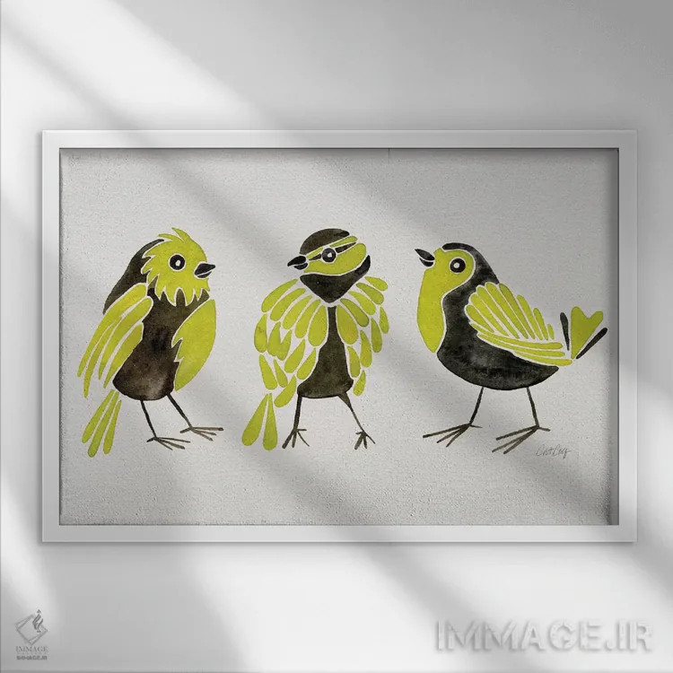 تابلو فنچهای زرد اثر کت کوکیلت - نمای قابدار سفید