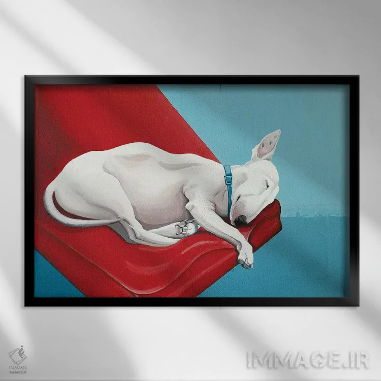 تابلو بول تریر خوابیده اثر سیسی گیدی - نمای قابدار مشکی
