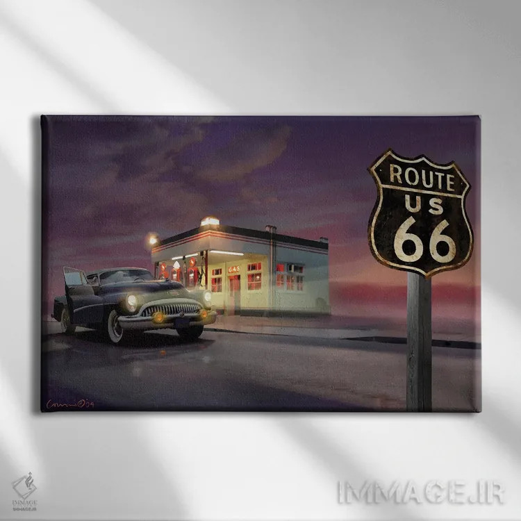 تابلو جاده ۶۶ (مسیر تاریخی آمریکا) اثر کریس کنسانی - نمای روبهرو روی دیوار