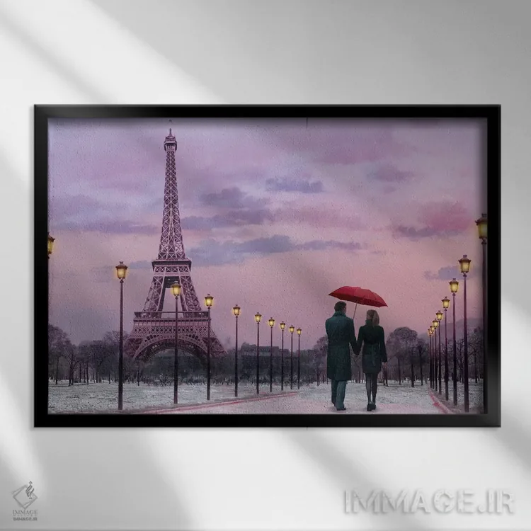 تابلو چتر قرمز اثر کریس کنسانی - نمای قابدار مشکی