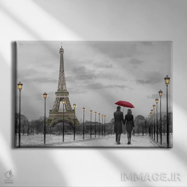 تابلو پاریس چتر قرمز اثر کریس کنسانی - نمای روبهرو روی دیوار