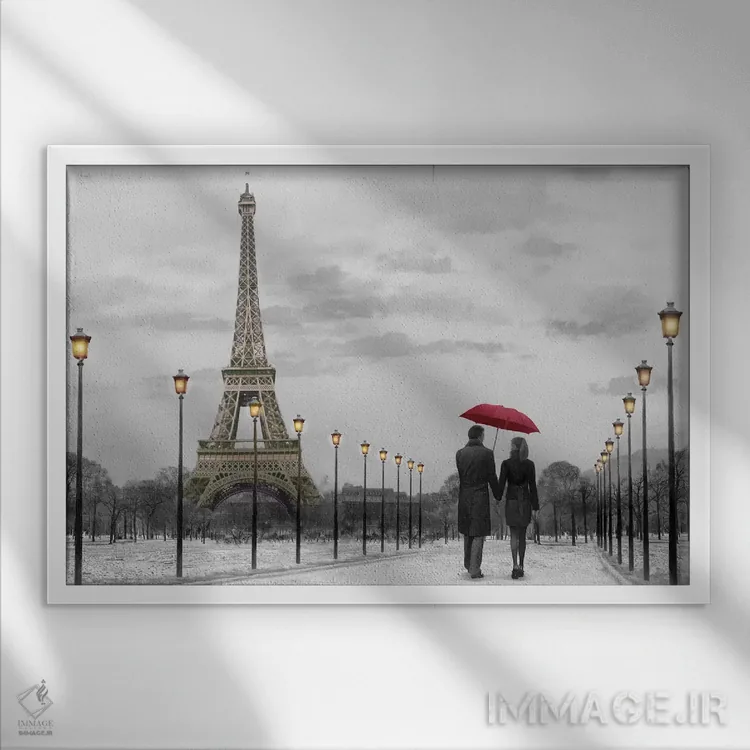 تابلو پاریس چتر قرمز اثر کریس کنسانی - نمای قابدار سفید