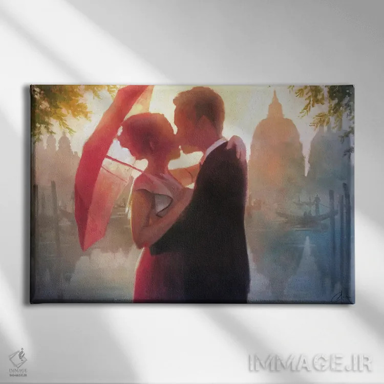 تابلو چتر قرمز در ونیز اثر کریستوفر کلارک - نمای روبهرو روی دیوار