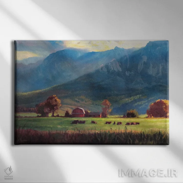 تابلو مزرعهٔ کوههای راکی اثر کریستوفر کلارک - نمای روبهرو روی دیوار