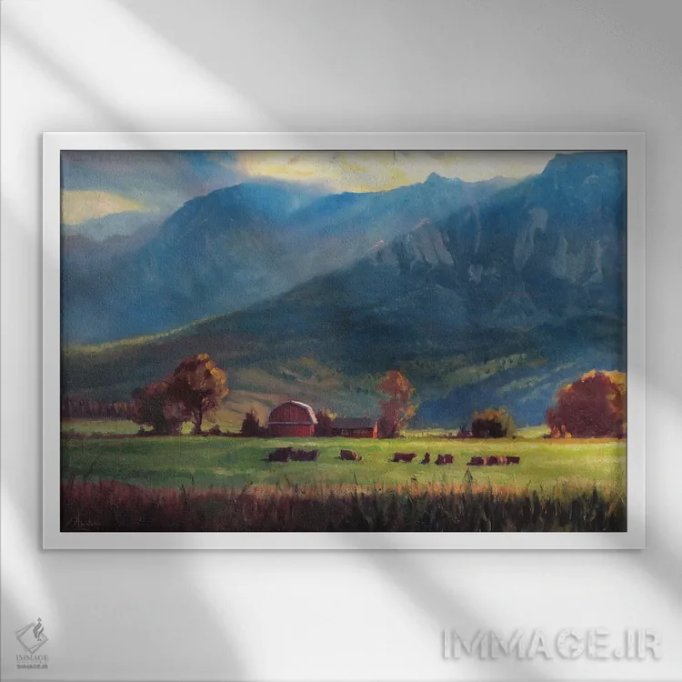 تابلو مزرعهٔ کوههای راکی اثر کریستوفر کلارک - نمای قابدار سفید