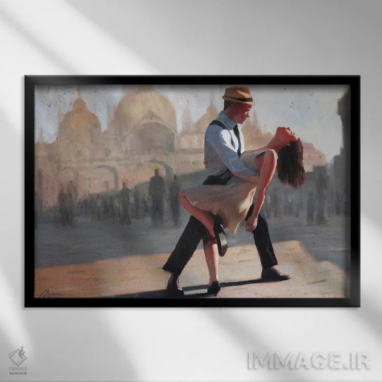 تابلو رقصیدن در میدان (شهر) اثر کریستوفر کلارک - نمای قابدار مشکی