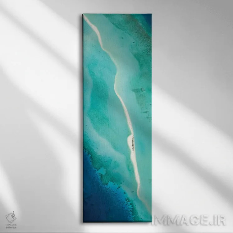 تابلو Indian Ocean, Maldives,پانورامای هوایی از یک تالاب آبی با شنزار، اقیانوس هند، مالدیو اثر یان بکه - نمای روبهرو روی دیوار