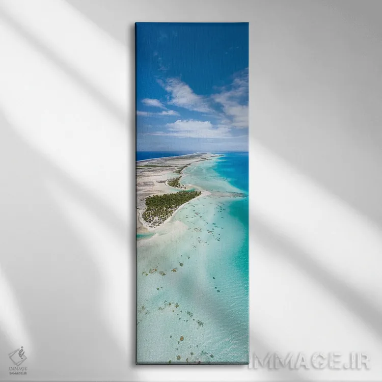تابلو French Polynesia,نمای هوایی از آتول تیکهائو، پلینزی فرانسه اثر یان بکه - نمای روبهرو روی دیوار