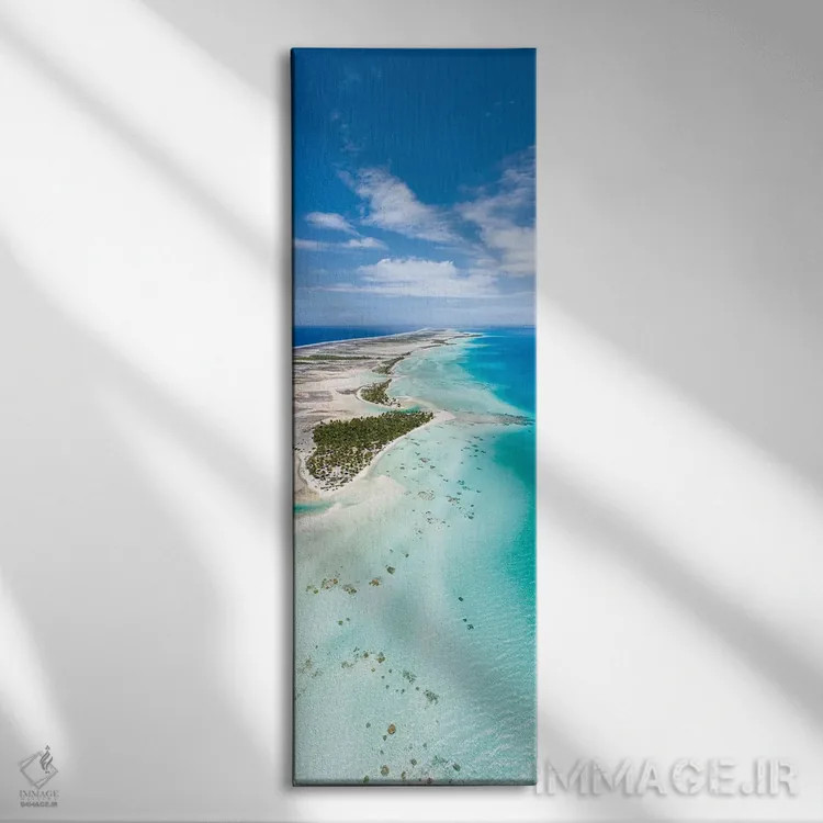 تابلو French Polynesia,نمای هوایی از آتول تیکهائو، پلینزی فرانسه اثر یان بکه - نمای روبهرو روی دیوار