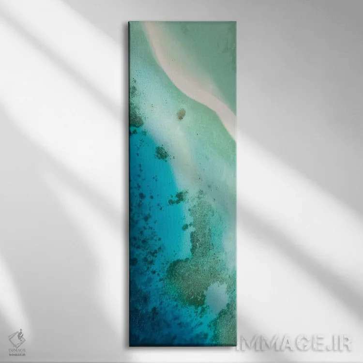 تابلو نمای هوایی از صخرهٔ مرجانی در مالدیو اثر یان بکه - نمای روبهرو روی دیوار