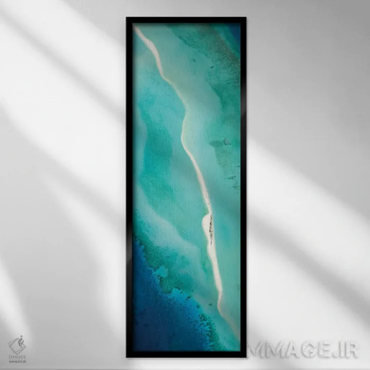 تابلو Indian Ocean, Maldives,پانورامای هوایی از یک تالاب آبی با شنزار، اقیانوس هند، مالدیو اثر یان بکه - نمای قابدار مشکی