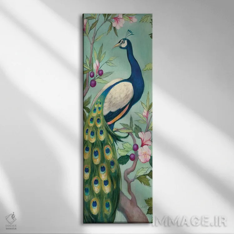 تابلو طاووس زیبا ۲ (برش) اثر جولیا پورینتون - نمای روبهرو روی دیوار