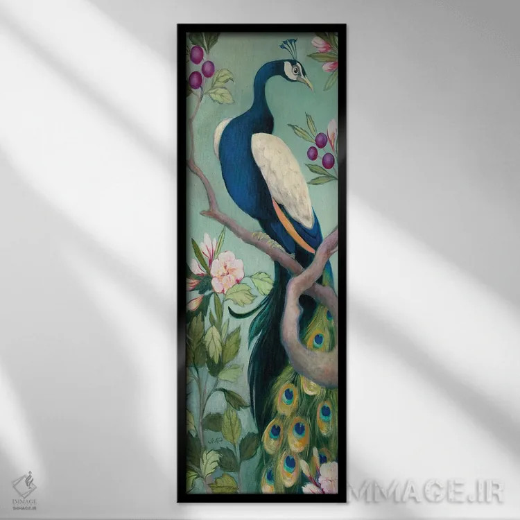 تابلو طاووس زیبا ۱ (برش) اثر جولیا پورینتون - نمای قابدار مشکی