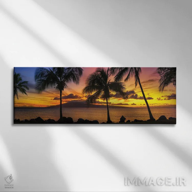 تابلو غروب نخلها اثر عکاسی جاناتان راس - نمای روبهرو روی دیوار
