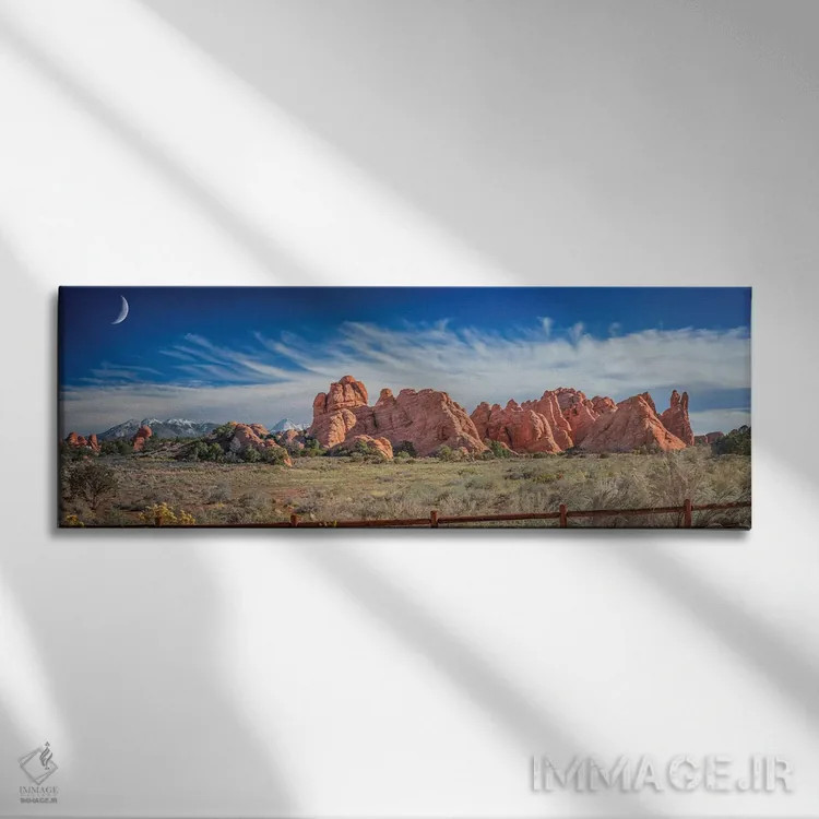 تابلو ماه بالای پارک ملی آرچز اثر عکاسی جاناتان راس - نمای روبهرو روی دیوار