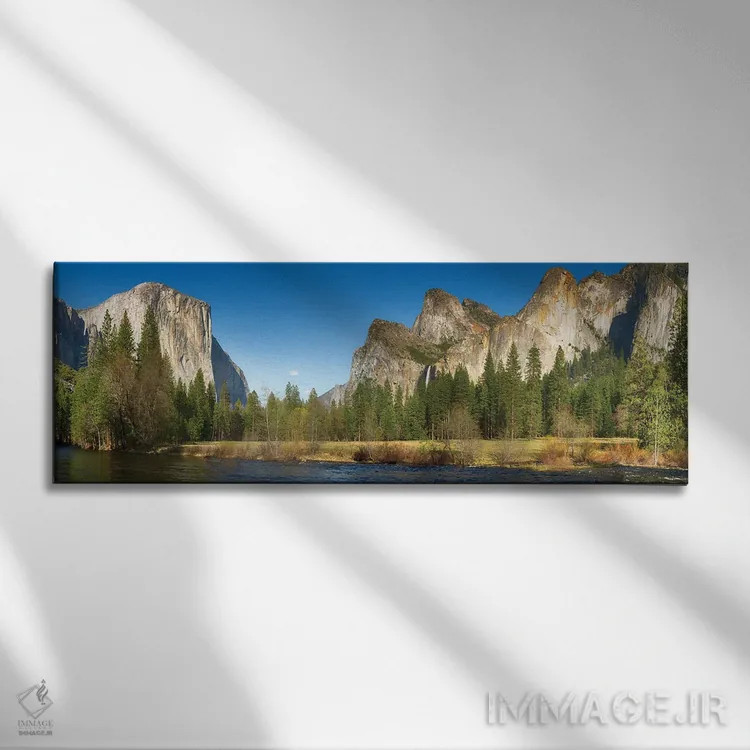 تابلو USA,منظره گسترده یوسمیتی و رودخانه مرسد، آمریکا اثر جین ریکس - نمای روبهرو روی دیوار