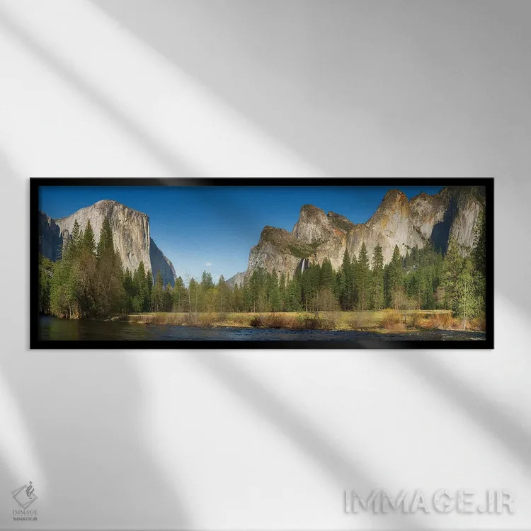 تابلو USA,منظره گسترده یوسمیتی و رودخانه مرسد، آمریکا اثر جین ریکس - نمای قابدار مشکی